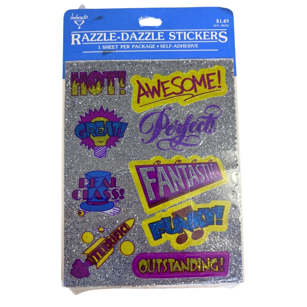 Vintage Ambassador Razzle-Dazzle Stickers Hallmark Glitter Silver Retro 90s 149